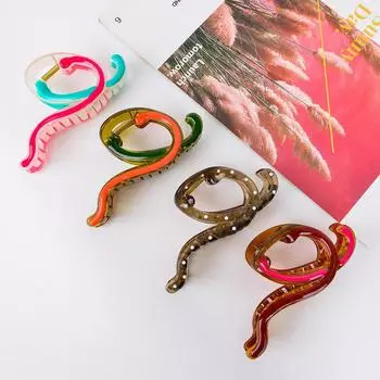 4pcs new fashion color-blocking arc-shaped wave hair claw sweet back of the head polka dot shark clip hair accessory