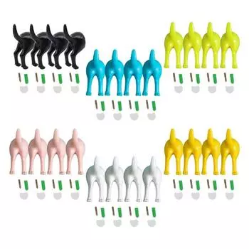 4Pcs Nordic Plastic Dog Tail Hooks with Screws Adhesive Tape Wall Mounted Key Hanger Hat Coat Decoration wholesales зелёный