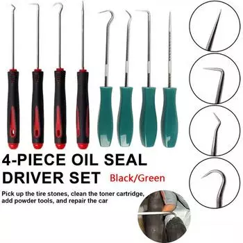4pcs Oil Seal Pliers Set Pull Hook Oil Seal Screwdriver O-ring Puller Disassembly Hook Automotive Tire Repair Hand Tools зелёный