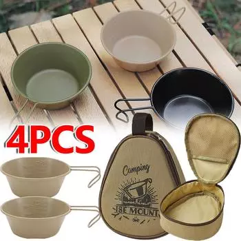 4pcs Outdoor Sierra Bowl 300ml Stainless Steel Camping Bowl Cooking Tableware Travel Picnic Dish Sierra Cups with Storage Bag серебряный