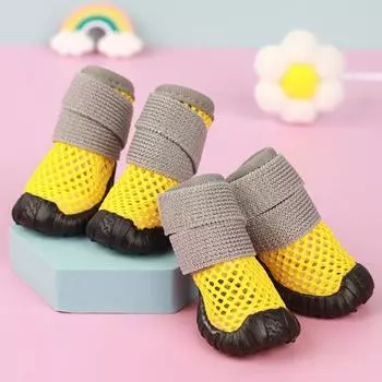 4pcs Pet Dogs Summer Hollow Shoes, Breathable Mesh Boots Shoes, Small Dog Elastic Soft-soled Shoes, 6-9 pounds for size 2 розы красного