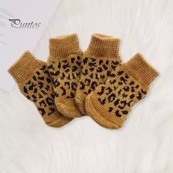 4 шт. носки для домашних животных, теплые, мягкие, удобные носки для собак, прочные, противоскользящие, зимние, защита для лап домашних животных S леопардовый