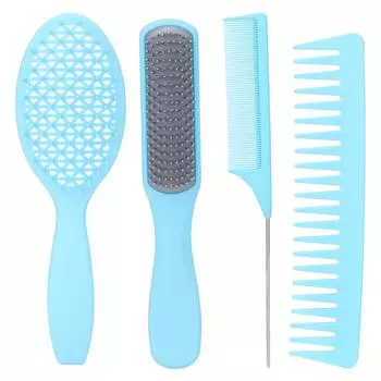 4pcs Professional Hair Comb Set Detangling Brush Styling Brush Tail Comb Wide Tooth Comb for Long Th Blue Set