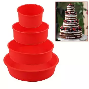 4pcs Round Silicone Cake Pans, 4/6/8/10inch Baking Molds Baking Pan Oven Accessories 4 Tire Cheesecake Trays красный