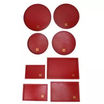 4 шт. Поднос для сервировки в китайском стиле, красная тарелка для чая, кофе, закусок, деревянный поднос для фруктов и конфет Round