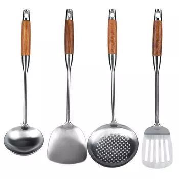 4Pcs/Set 304 Stainless Steel Rosewood Cooking Utensils Cookware Set Kitchen Tool