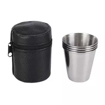 4Pcs/set 70ml Outdoor Practical Travel Stainless Steel Cups Mini Set For Whisky Wine With Case Portable Drinkware Dropshipping