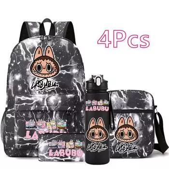 4Pcs/set Anime Cute Printed Backpack Teenger Student Boy Girl Bookbag Schoolbag Travel Bag Outdoor 750Ml Water Bottle Kid Gift