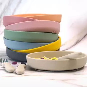 4PCS/Set Baby Silicone Dishes Dining Plate With Sucker Bowl Stainless Steel Knife Fork Spoon BPA Free Children Feeding Tableware