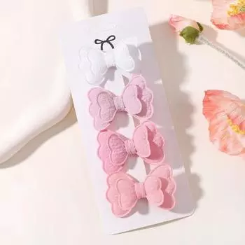 4Pcs/set Candy Colored Hair Clip Set for Girls Double Layered Bow Cute Bangs Hair Pin Cotton Safe Kids Baby Hair Accessories