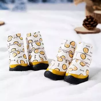 4pcs/set Cartoon Dog Rain Snow Boots Adjustable Anti-slip Puppy Footwear for Puppy Dogs M чёрный