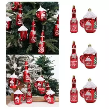 4pcs/set Decoraitve Christmas Hanging Wine Bottle Simulation Plastic Xmas Tree Hanging Decoration Red Electroplated Cup
