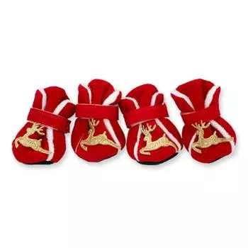4pcs/set Deer Pattern Christmas Dog Boots Soft Winter Pet Dog Shoes Fashion Puppy Footwear New Year L-Style A