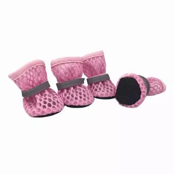 4pcs/set Dog Shoes Summer Pet Shoes For Small Dogs Cats Outdoor Walking Soft Sole Puppy Sandals Reflective Breathable Yorkshire XXS розовый