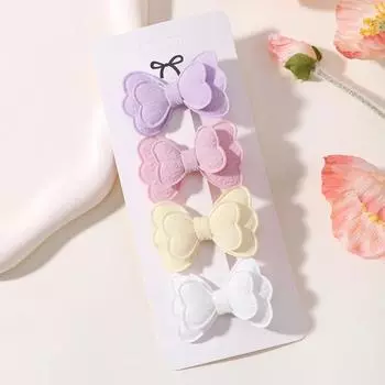 4Pcs/set Double Layered Bows Hair Clip Set for Baby Girls Cute Candy Colored Bangs Hair Pin Cotton Children s Hair Accessories