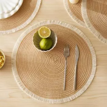 4pcs/set Fringe Eco-friendly Household Non-Slip Morden Style Table Woven Placemats Polyester Round Mat 38CM&Round