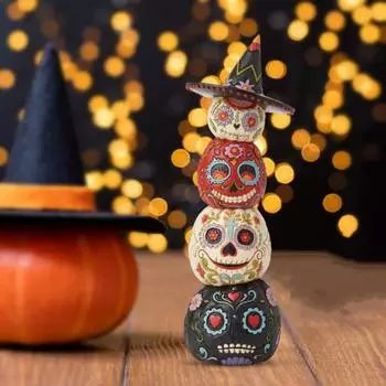 4Pcs/Set Halloween Stacked Pumpkin Figurine Spooky Dead Pumpkin Resin Statue Sculpture Home