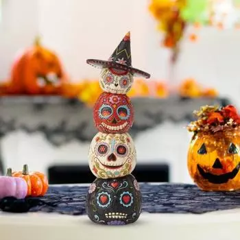 4Pcs/Set Halloween Stacked Pumpkin Figurine Spooky Dead Pumpkin Resin Statue Sculpture Home Office Bookshelf Desktop