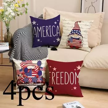 4pcs/Set Independence Day Letter Cover American Printed Sofa Cushion Cover Home Decoration New Linen Pillow Without Pillow Core 45cm*45cm