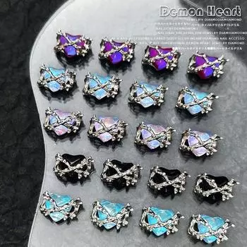 4Pcs/set Love Heart Halloween Heart Nail Accessories Halloween Heart Nail Rhinestones Nail Salon 4pcs-D