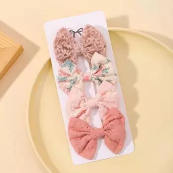 4Pcs/Set Lovely Cotton Bowknot Clips Safe Hairpins Girl Fresh Pastoral Hairclips Baby Hair Accessories Kids Print Hairgripe Gift