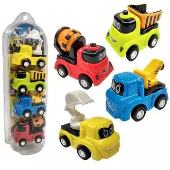 4Pcs/Set Mini Car Model Toy Simulation Construction Vehicle Cartoon Pull Back Car Toys Educational Gift For Children Boys Girls 4Pcs random