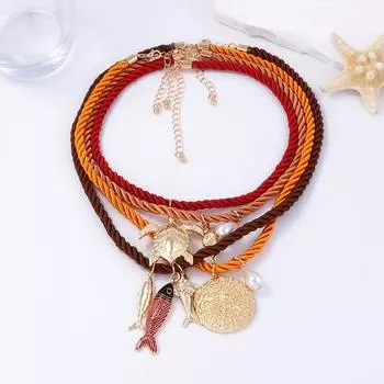 4Pcs/Set Ocean Elements Sea Turtle Fish-Shaped Pendant Necklaces For Women Holiday Party Jewelry Gifts 40+7cm