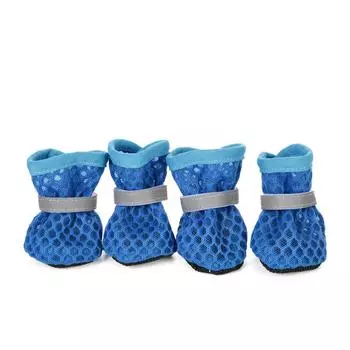 4pcs/set Pet Shoes Reflective Puppy Boots For Small Medium Dogs Cats Outdoor Breathable Non-slip Mesh Shoes Chihuahua Supplies XXS чёрный