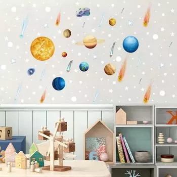 4 шт./компл. Наклейка на стену «Планета» светится в темноте, самоклеящаяся, водонепроницаемая, съемная, из ПВХ