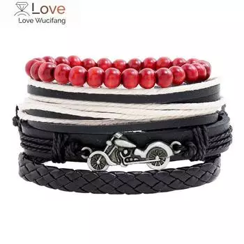 4 шт. / Комплект ретро плетеный кожаный браслет сплав мотоцикл комбинированный браслет мужские ювелирные изделия оптом