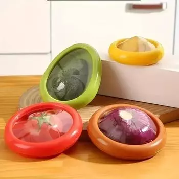 4pcs/set Reusable Food Saver Box Half Cut Fruit Freshing Retractable Film Storage Container Fruit Preservation Seal Covers