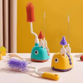 4 шт./компл. силиконовая щетка для чистки бутылочек, сосок-соломинок, маленькая щетка, вращающаяся на 360 градусов, набор инструментов для мытья стеклянных чашек 4PCS/SET жёлтый