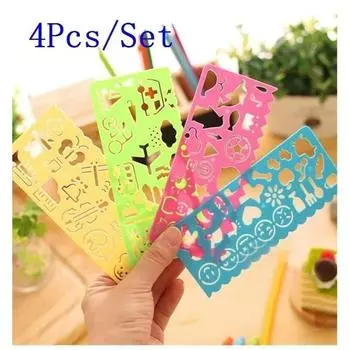 4Pcs/Set Stationery Candy Color Ruler Oppssed Drawing Template Office Painting Supplies Multifunction