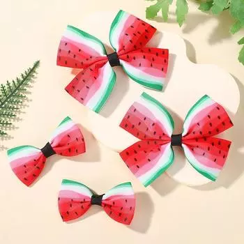 4Pcs/set Summer Watermelon Printed Hair Bows Clips for Baby Grils Sweet Boutique KidsTourist Beach Vacation Headwear Hairgripes