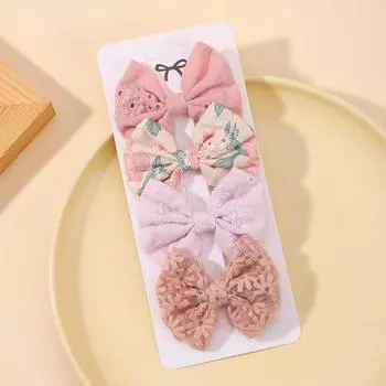4Pcs/Set Sweet Hair Bows Hair Clip Children Lovely Bowknot Hair Pins for Baby Girls Hair Accessories Print Hollow Hairgripe Gift