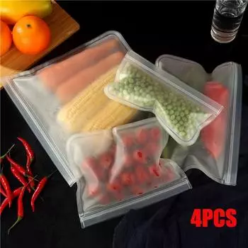 4pcs Silicone Food Bags S-XL Reusable Stand-up Leak-proof Bags Leak-proof Containers Fresh Food Storage Bags Fresh Wrapper Zipper Bag