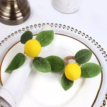 4PCS Simulation Lemon Napkin Rings Plant Napkin Buckles, Leaf Napkin Ring Fruit Tissue Rings Wedding Party Table Decoration