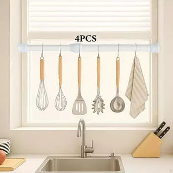 4Pcs Small Spring Tension Rod, Adjustable Curtain Rod for Doorway, Bookcase, Cabinets,