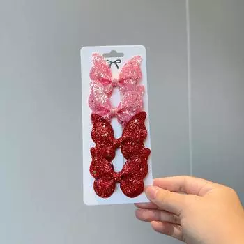 4Pcs Solid Butterfly Hair Bows and Hair Clips Baby Girls Leather Kids Hair Acesssories Hairpins Barrettes Headwear Gift