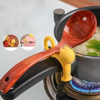 4Pcs Spill-Proof Cat Shape Spatula Holder Suction Cup Base Cooking Spoon Rests Restaurant