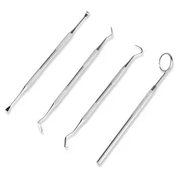 4PCS Stainless Steel Dental Tool Set Dental Oral Care Endoscopic Cleaning Calculus Remover Tooth Stains And Tartar Oral Cleaning белый