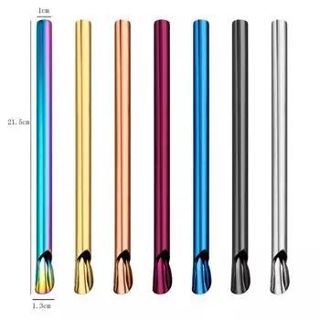 4Pcs Stainless Steel Reusable Straw Spoon Stirring Spoon Durability Drinking Straw with Brush Set Bar Creative Colorful Straw