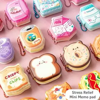 4pcs Stress-Relief Memo Pad, Kawaii Dessert Beverage Game Series Mini Notepad With Hanging Charm Portable Shaped Note