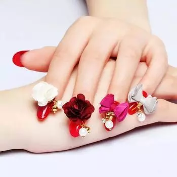 4pcs The Latest Nail Jewelry Detachable Magnet Base Attraction Cotton Cloth Flower Bow Pendant Charms Decorations Random