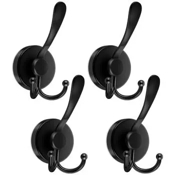 4PCS Three Prong Wall Hook No-Drill Shower Hooks Removable Towel Hooks Suction Hooks Up 15 LBS for Bathroom and Kitchen 4PCS чёрный