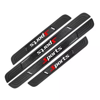 4PCS Universal Rubber+100% Real Carbon Fiber Car Door Scuff Sill Cover Panel Step Protector