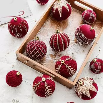 4PCS Velvet Christmas Balls 6/8cm Xmas Pendant Drop Ornaments Red Xmas Tree Hanging Balls Home Festive Party New Year Decor