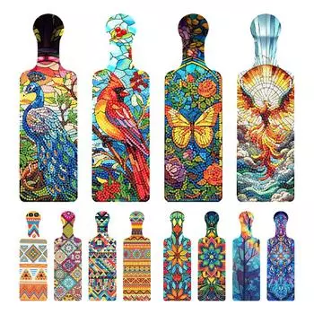 4Pcs Vintage Pattern 5D DIY Diamond Painting Serving Tray with Handle 5D Diamond Painting Tray Art Craft for Countertop Decor