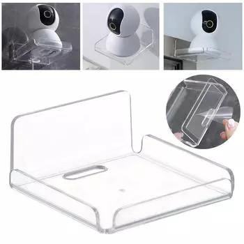 4pcs Wall Shelves Clear Acrylic Floating Shelf Small Security Camera Wall Mount Stand Adhesive Hanging Shelves for Speaker Plant