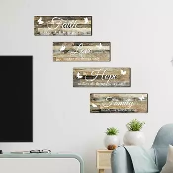 4Pcs Wall Stickers Anti-break Reusable Butterfly Eco-Friendly English Letter Gifts Wood Family Love Wall Decals Bedroom Decor коричневый